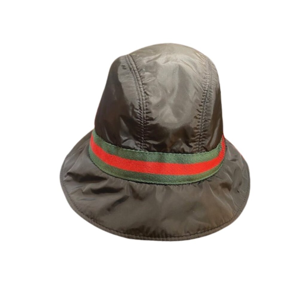 Gucci Black Nylon Bucket Rain Hat Web Stripe Logo - Picture 3 of 5